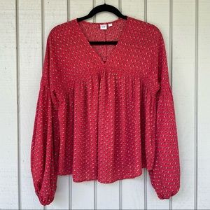 GAP Red Printed Balloon Sleeve Blouse Top women’s S